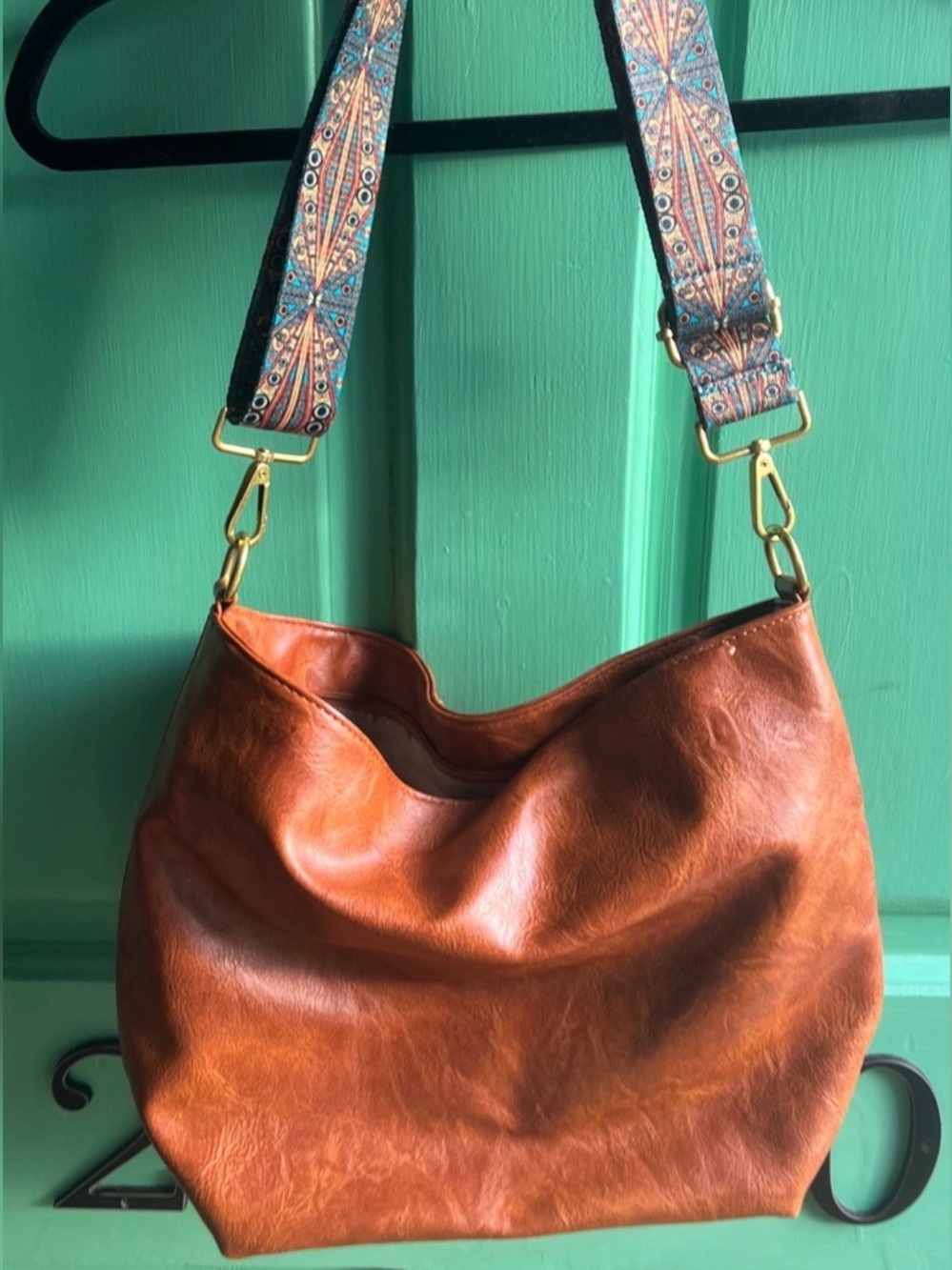Convertible Brown Hobo Bag with Patterned adjustable detachable Strap